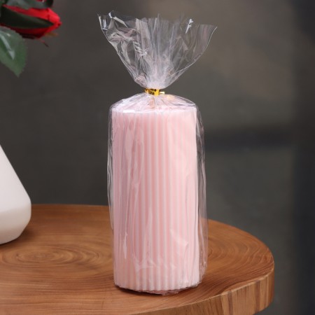 Candle-cylinder with faces, 5x10 cm, light pink, 6 hours-2