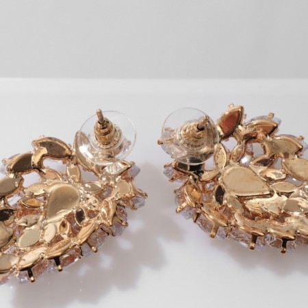 Earrings with rhinestones "flash" drop, white color in gold-2