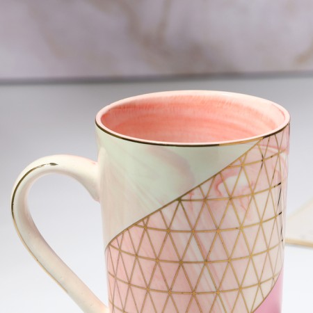 Ceramic “Geometry” mug, 350 ml, pink color-1