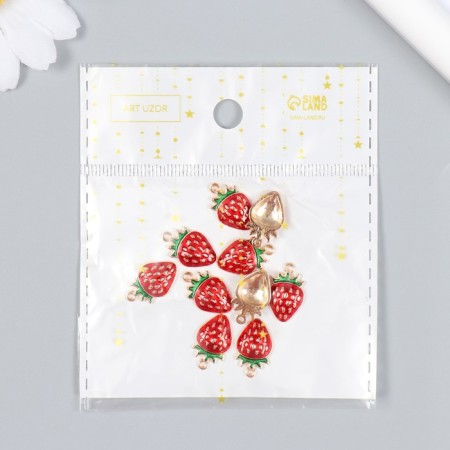 Decor for creativity metal, enamel "Ripe strawberry" red 1.6x1 cm-4