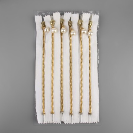 Metal zipper, No. 5, non -proceeding, automatic lock, 20 cm, white/gold color-2