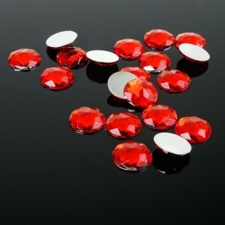 Rhinestones flat adhesive circle, 12 mm, (set of 20 pcs.), Red color