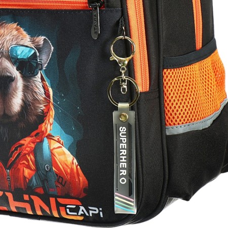 School backpack, 40 x 33 x 19 cm, ergonomic back, Stavia "capybara", black/orange-10