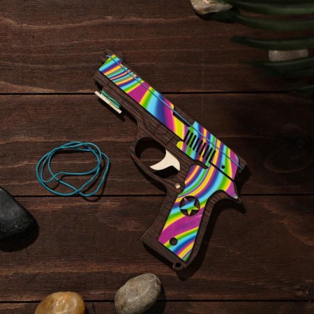 Wooden souvenir "Rezin -shot, rainbow lines" + 4 elastic bands