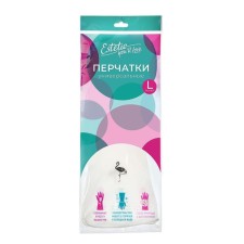 PVC gloves white with flamingos, l, 34x13.5x0.1 cm