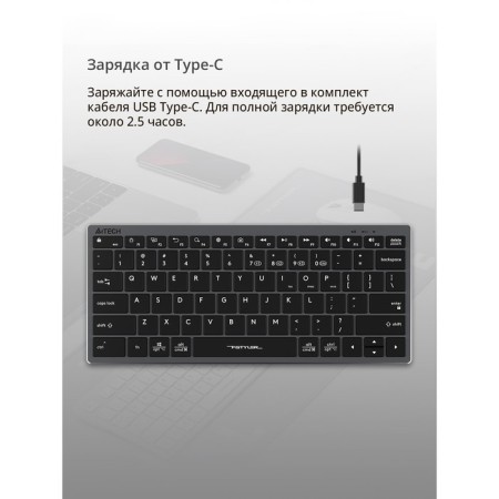 Keyboard A4Tech FSTYLER FBX51C Gray USB wireless BT/Radio Slim Multimedia (FBX51C GR 103388-7