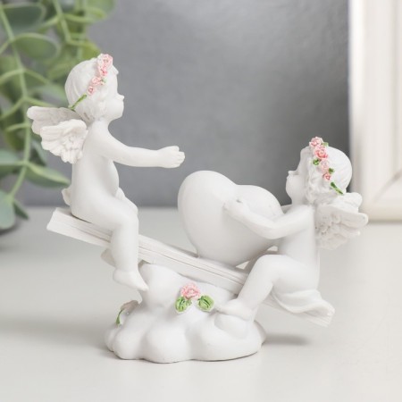 Polystone souvenir "Angels in pink wreaths swing on a rocking chair" 10x11x4.5 cm-2
