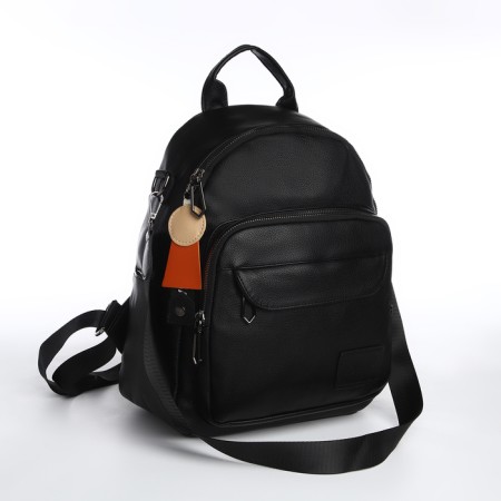 City backpack on lightning, from artificial leather, black color-3