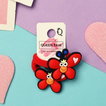 Hair elastic band "Baby" (set 2 pcs) butterfly, 3 cm, red
