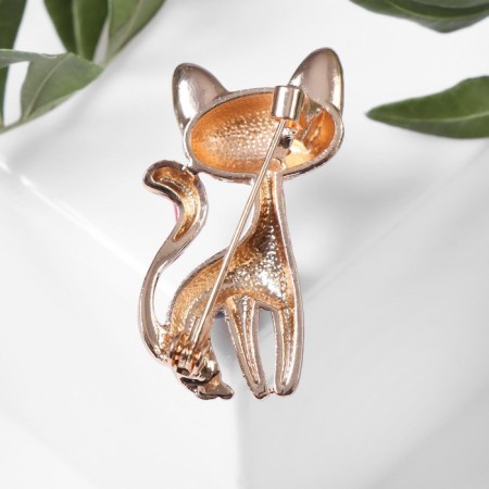 Brooch "Cat" painted, black color in gold-2