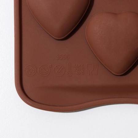 Form for chocolate of the “heart”, silicone, 21 × 10.5 × 1.5 cm, 12 cells, brown color-4