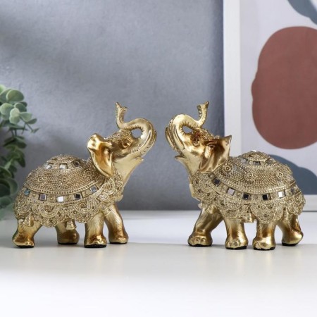 Souvenir Polystone "Golden Elephant with a blade of beads with bells" mix 11.5x11x5.5 cm