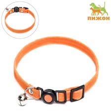 Soft cat collar with a tambourine, 30 x 1 cm, textiles, orange