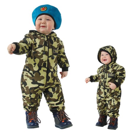 Carnival camouflage overalls with a beret for the smallest, knitwear, height 92 cm