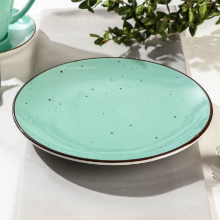 Porcelain plate flat dots menta, d = 20 cm, turquoise color-2