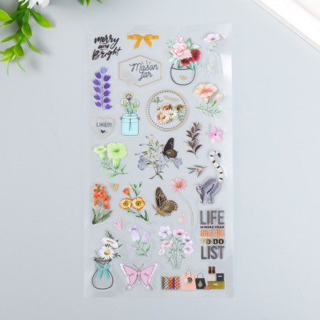 Plastic sticker "Small flowers" mix 10.3x22.5 cm-2