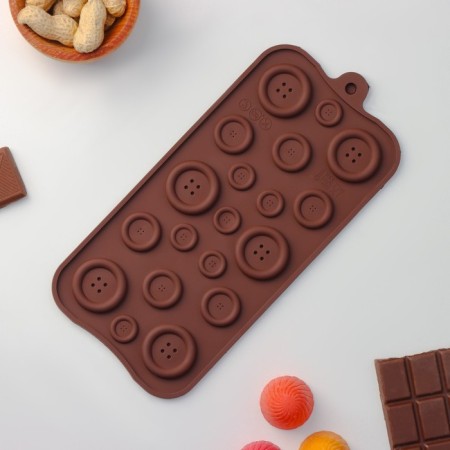 Form for jewelry of the share "buttons", silicone, 20.5 × 10 cm, 19 cells, brown color-1