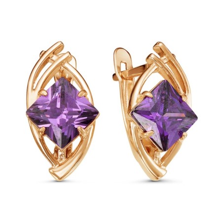Earrings "Ellipse" with insert, pink gilding, purple color