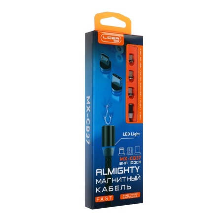 Cable 3 in 1 MX-CB37, Micro USB/Lightning/Type-C, 2.4 A, 1.0M, magnetic, black-3