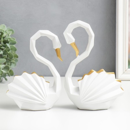 Souvenir Polystone "Swans, Hofre's Wings" White with gold set 2 pcs 17.5x12.5x7 20x14x7 cm-3