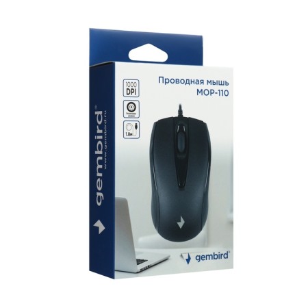Gembird Mop-110 mouse, wired, optical, 1000 dpi, USB, black-5
