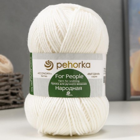 Yarn "Narodnaya" 30% wool, 70% acrylic volume 220m/100g (01-white)-1