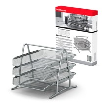 Paper tray horizontal 3-level Erichkrause Steel, assembly, metal mesh, silver