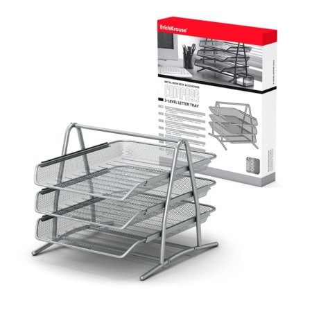 Paper tray horizontal 3-level Erichkrause Steel, assembly, metal mesh, silver