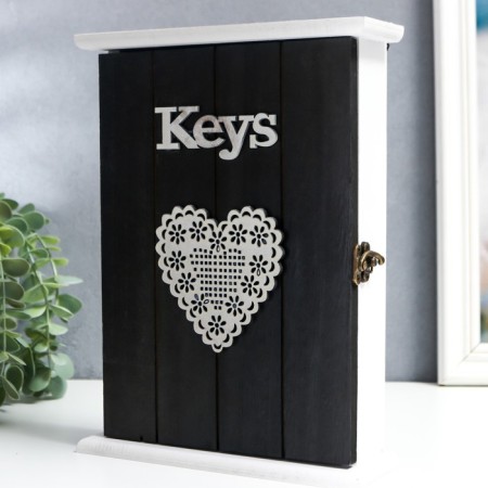 Keywood tree 6 hooks "Keys. Serde" gray with white 26x19x6 cm-2