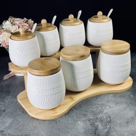 A set of cans with spoons on a stand, 7 pcs