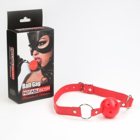 Gag BDSM NOTABU, adjustable belt, ball with holes, PVC, D 45 mm, red-1