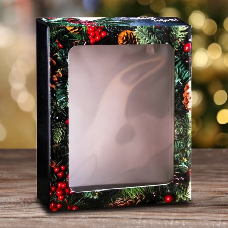 Gift box, lid is, with the Window "New Year's Gifts", 18 x 15 x 5 cm