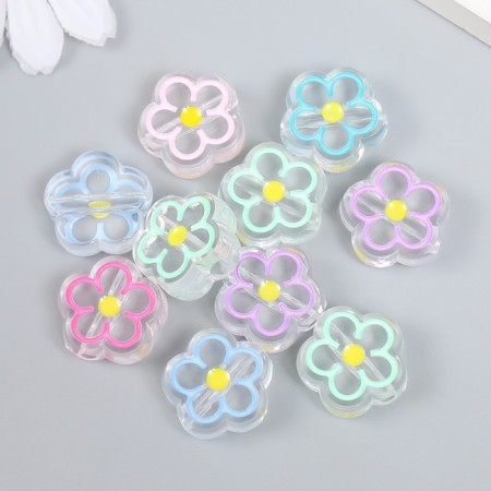Busina Plastic "Flower with colored stupe" gloss mix 2x2x0.8 cm