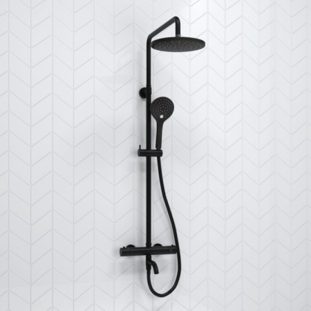 The shower system Wasserkraft A288.077.078.bm Thermo, tropical shower, thermostat, black-1