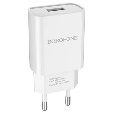 Network charger Borofone BA20A, 1 USB, 2.1 a, white-1