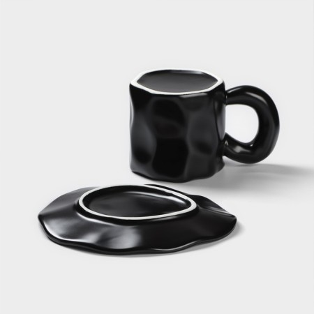 Tea couple ceramic "basalt", 2 items: mug 200 ml, saucer d = 14.8 cm, black color-3