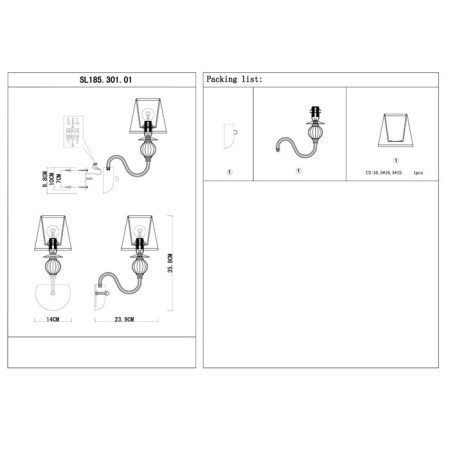 Wall lamp EVOLUCE. SL185.301.01. Grazia. 1x40 W, E14, 14x35.8 cm, bronze color, transparent-8