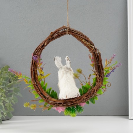 Souvenir "White Bunny in a wreath with flowers" 17.5x7.5x19.5 cm-3