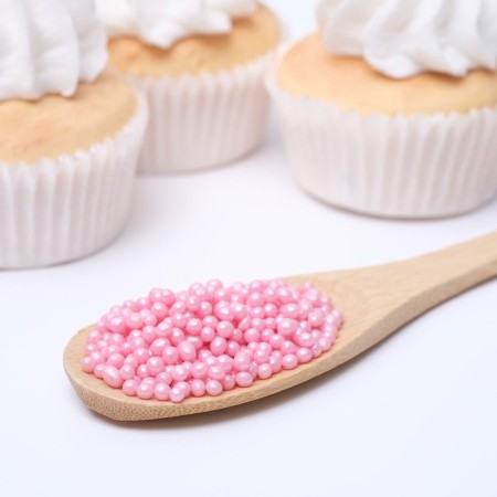 Sprinking confectionery "pearls", blown up rice grains, pink, 2-5 mm 50 g-1
