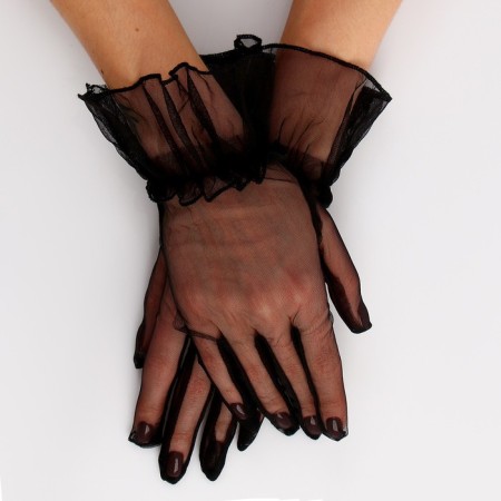 Carnival accessory - transparent gloves with a skirt, black color-1