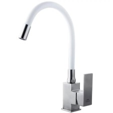 Fashun A54302-8 kitchen mixer, single-legged, flexible spout, stainless steel, satin, white