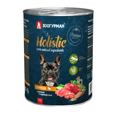 Holistic humid food for dogs, duck/turkey/potatoes, railway, 350 g