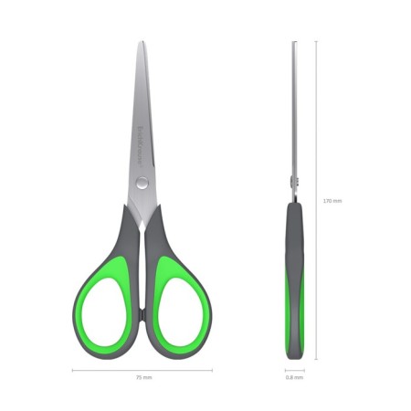 Scissors Erichkrause Standard+, 17 cm, with improved double sharpening, handles with anti -slip rubber inserts, mix-10