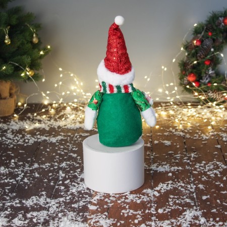Soft toy "Snowman in a radiant suit with long legs" 42x19 cm, red-green-2