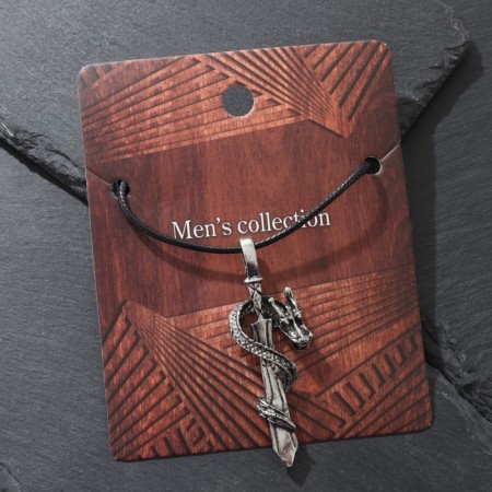 Unisex “Dragon” pendant with a sword, color black silver on a black lace, 44 cm-5