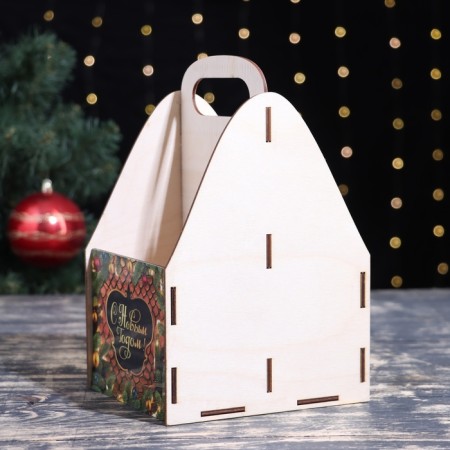 Box for beer "Happy New Year!" spruce branches, 15 x 15 x 25 cm-2
