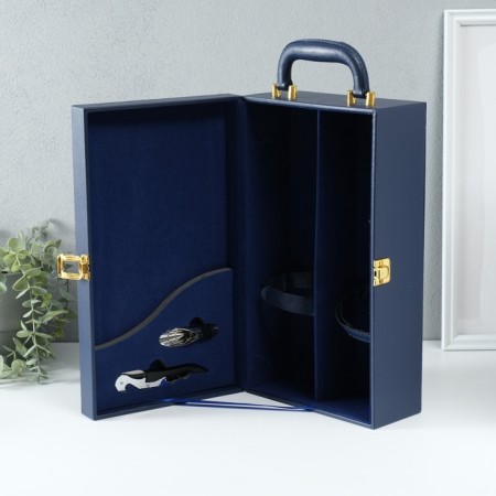 Casket wood, leatherette for 2 bottles "Nicole" Blue 2 objects 11.5x20.5x37 cm-2