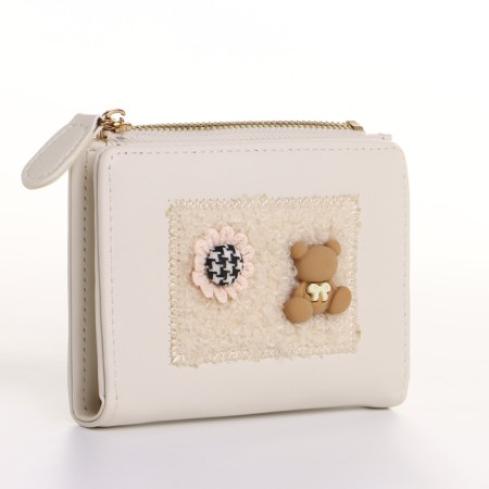 Women's wallet on the button, beige color