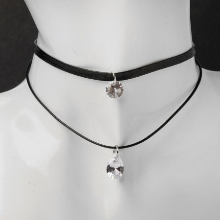 Choker "Two threads" drop mini, white color, 35 cm