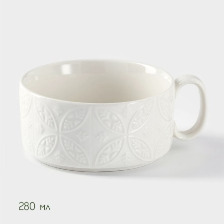 Porcelain tea set on the bamboo stand Bellatenero "Ornament", 2 items: kettle 400 ml, mug 280 ml, white color-2